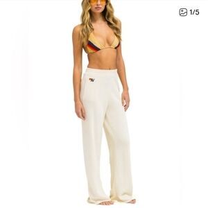 Aviator Nation VintagE WHITE WIDE LEG SWEATS W HIGH WAIST SZ M